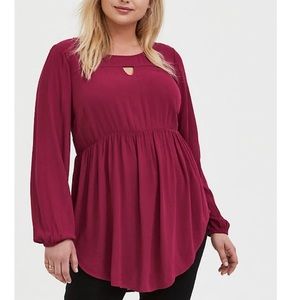 Beet Red Long Sleeved Gauze Babydoll Top